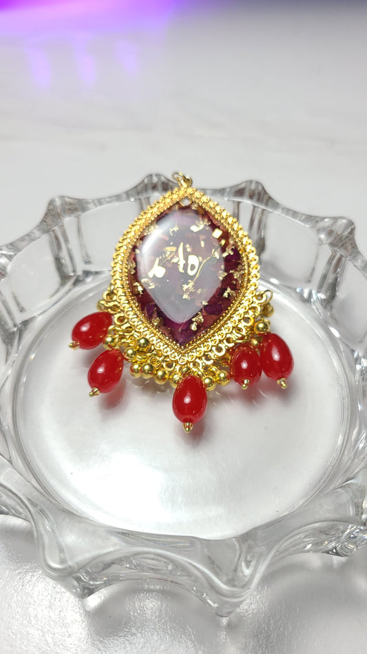 Dry Flower Preserved Jhumka & Locket (Red Rose Edition)